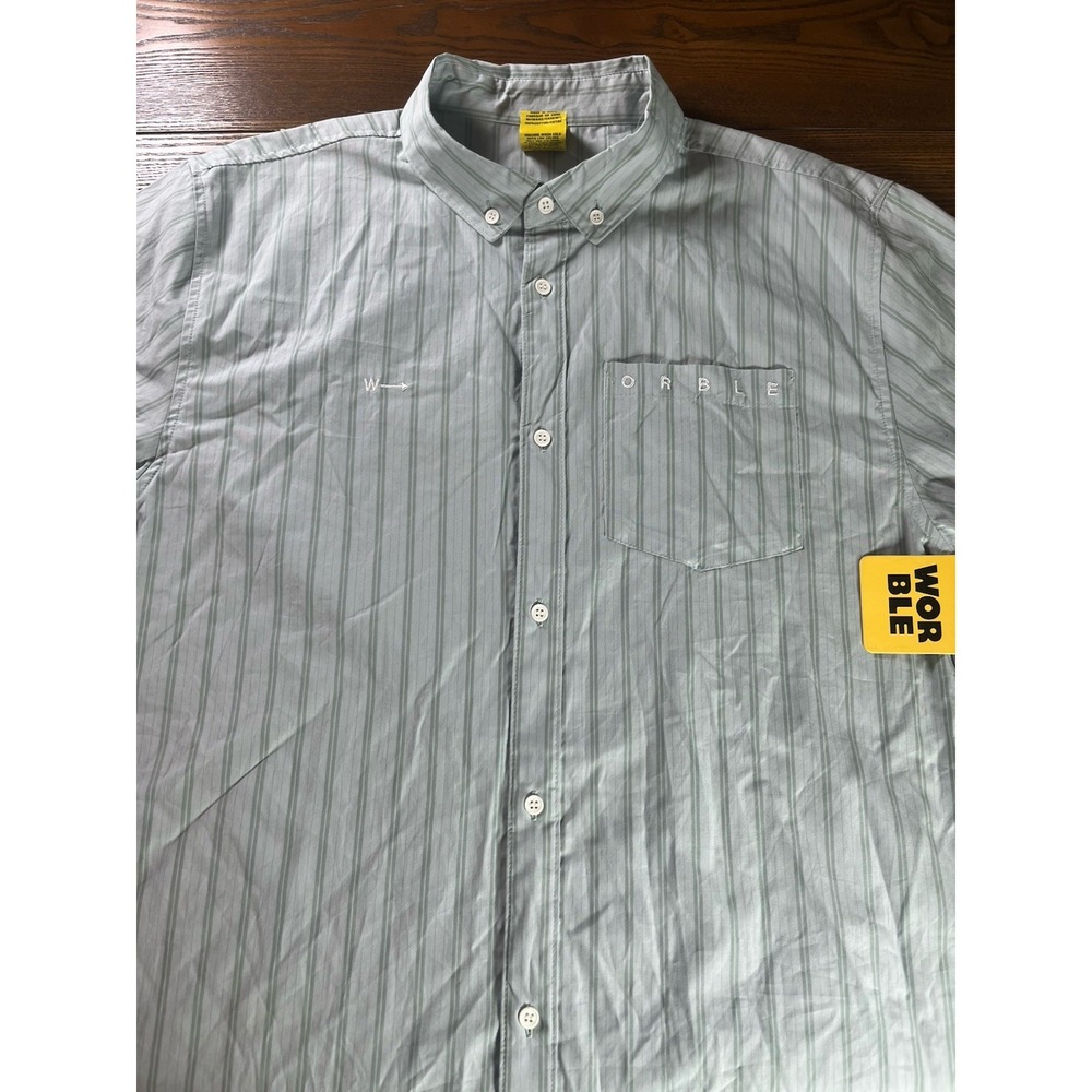 NEW WORBLE Striped Short Sleeve Button Up Shirt Men's XL Green Teal